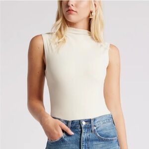 OPEN EDIT Funnel Neck Sleeveless Bodysuit | Ivory Dove | NWOT